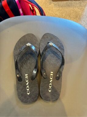 Coach Navy Logo Jelly Flip Flops